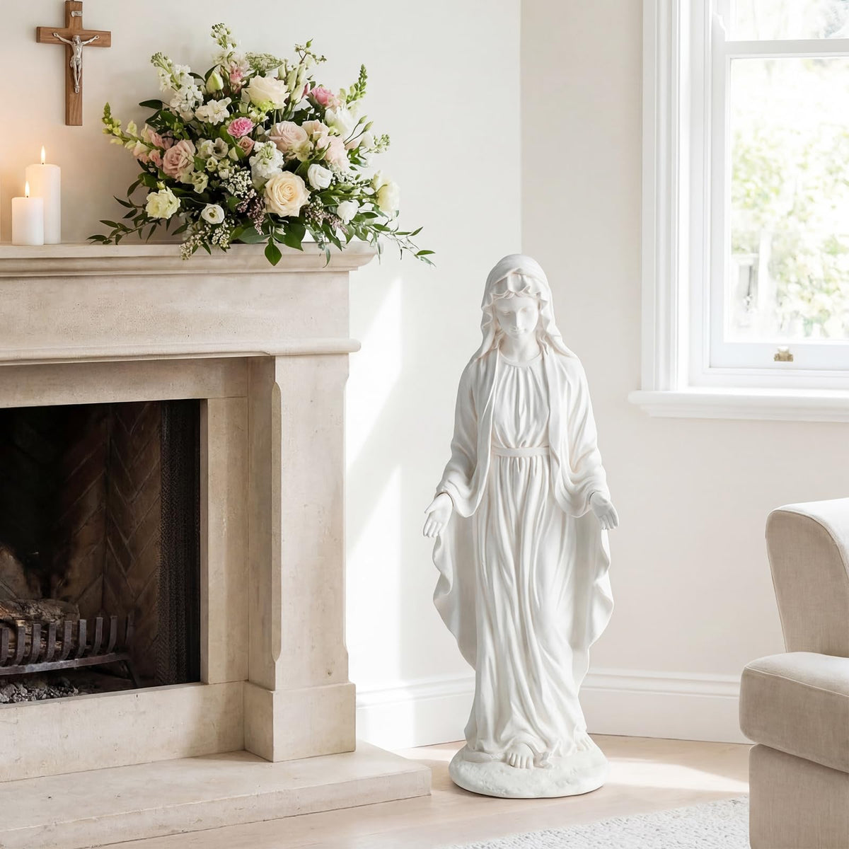 Lucktree Virgin Mary Garden Statue 29.5" | Blessed Mother Outdoor Religious Statue with Serpent