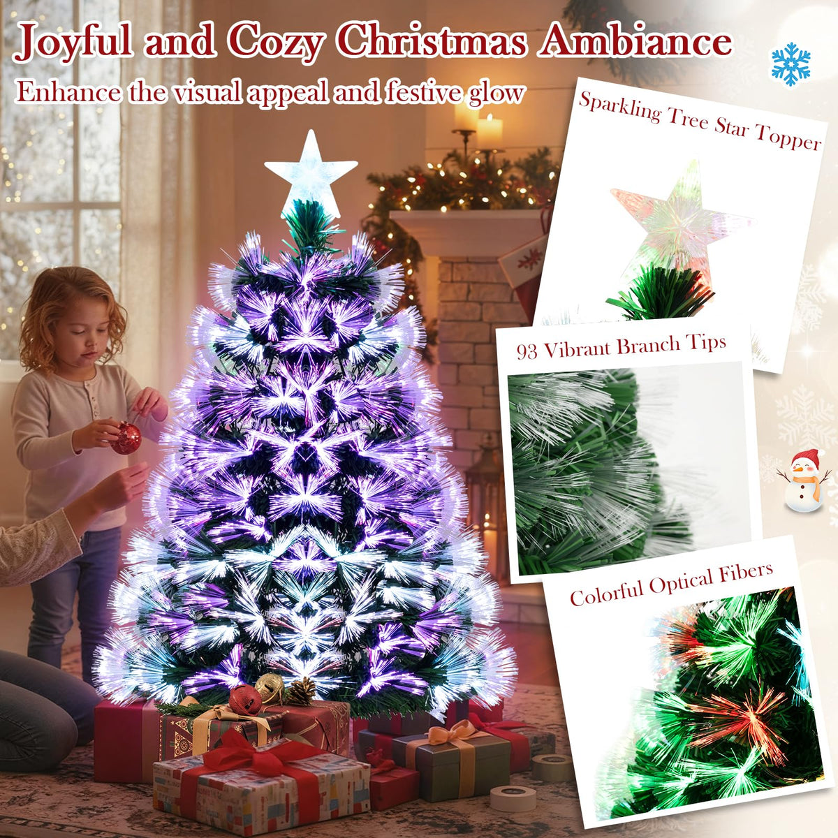 Lucktree 3 FT Pre-Lit Fiber Optic Christmas Tree with Slow-Flashing Multicolored Optical Fibers