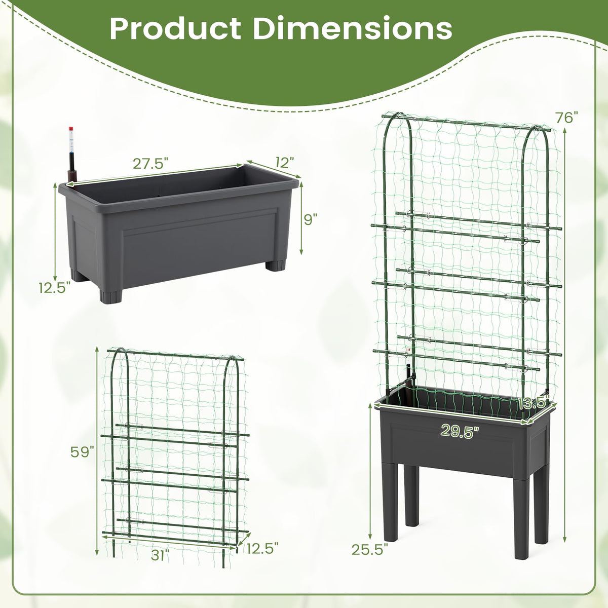 Lucktree Raised Garden Bed with Legs and Trellis for Climbing Plants