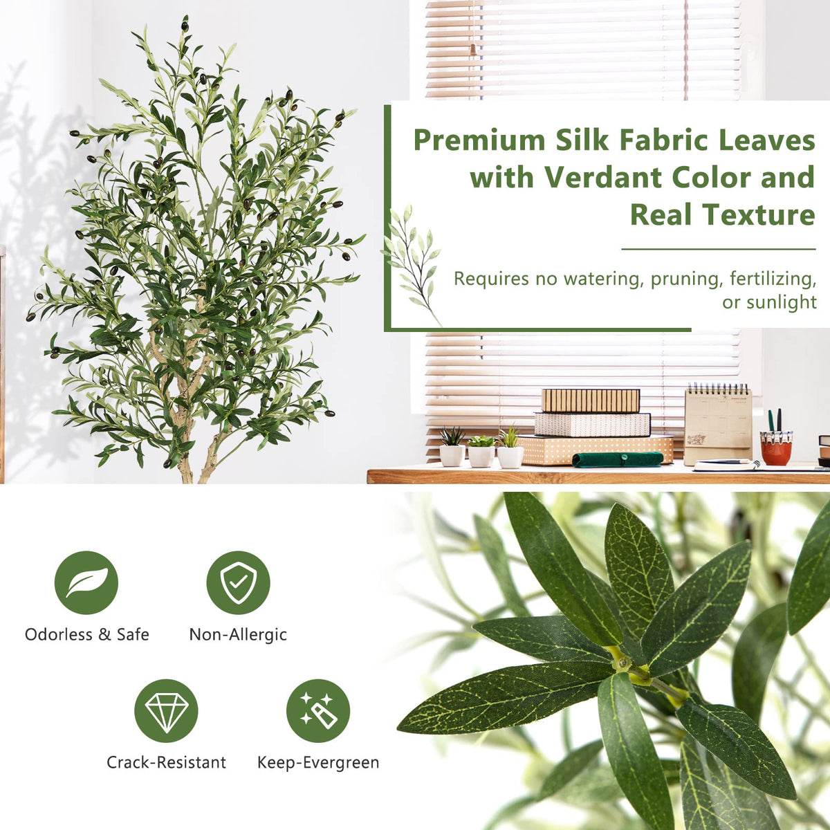 Lucktree 6ft Artificial Olive Tree, Tall Fake Potted Olive Silk Tree with Planter
