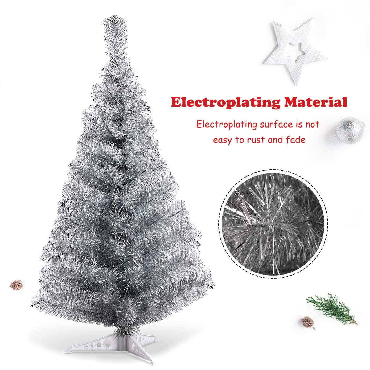 Lucktree 3ft Silver Pencil Christmas Tree, Artificial Slim Tree - LucktreeUS