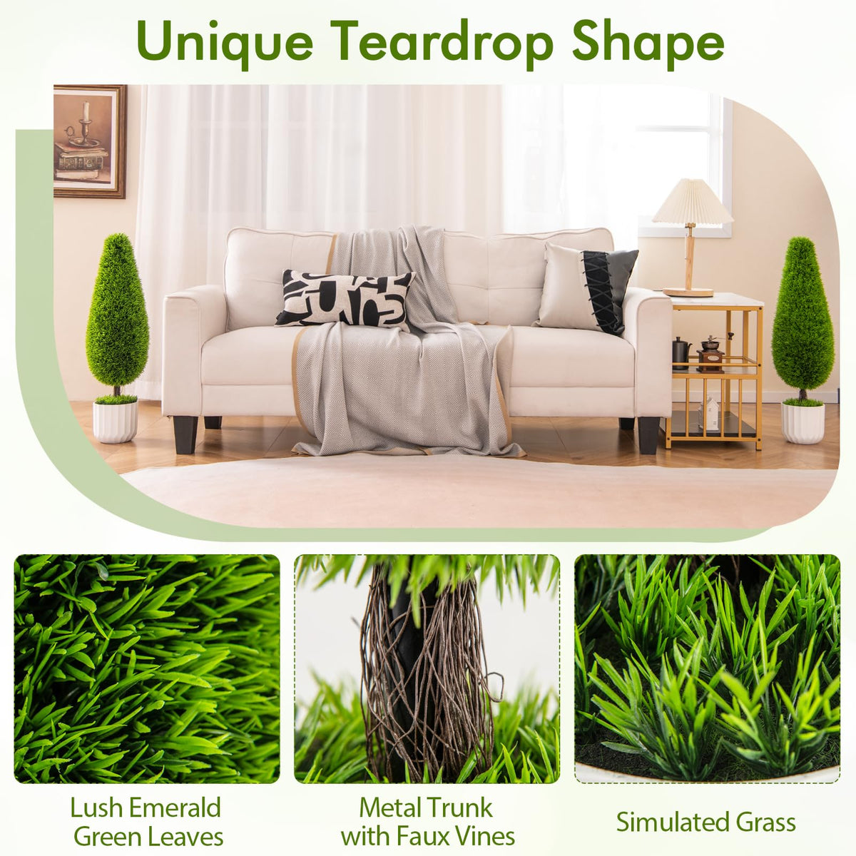 Lucktree 3ft Artificial Cedar Teardrop Shaped Topiary Tree, 2 Pack Faux Potted Plants with Plastic Nursery Pot