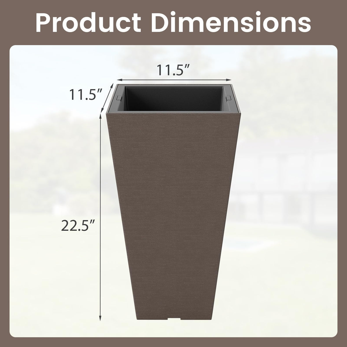 Lucktree Square Taper Planter Set of 2 Self-Watering Flower Pots ( 11.5"x11.5"x22.5")
