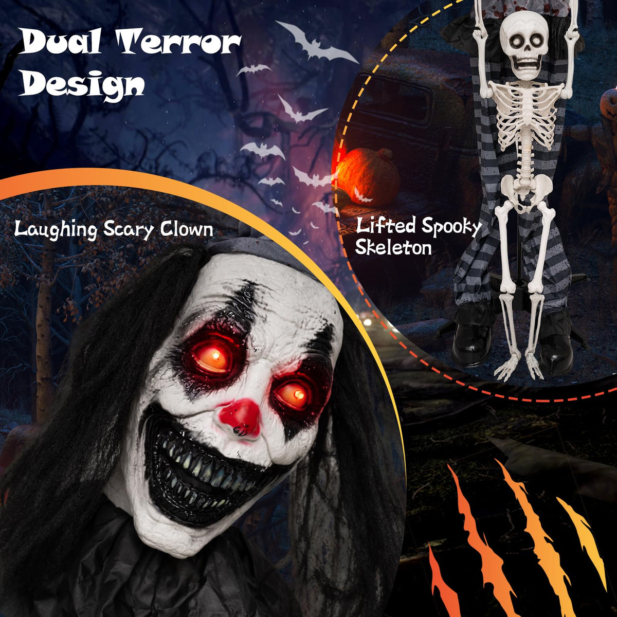 Lucktree 70" Halloween Animated Life-Size Clown Catching Skeleton Doll