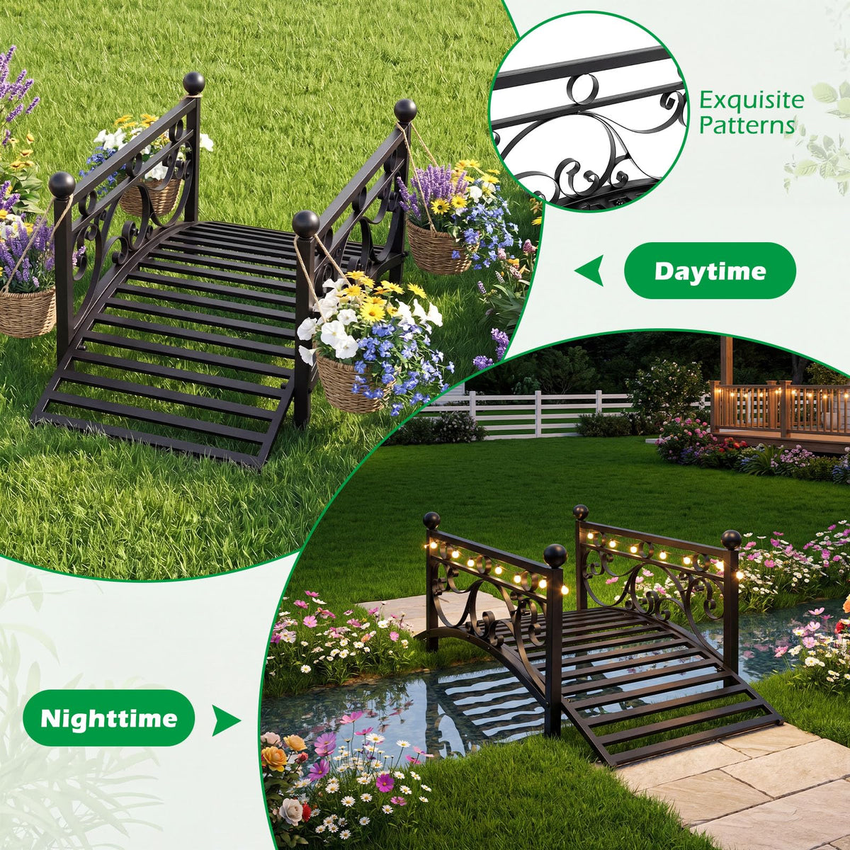Lucktree 3.3 FT Garden Metal Bridge with Dual Patterned Side Rails