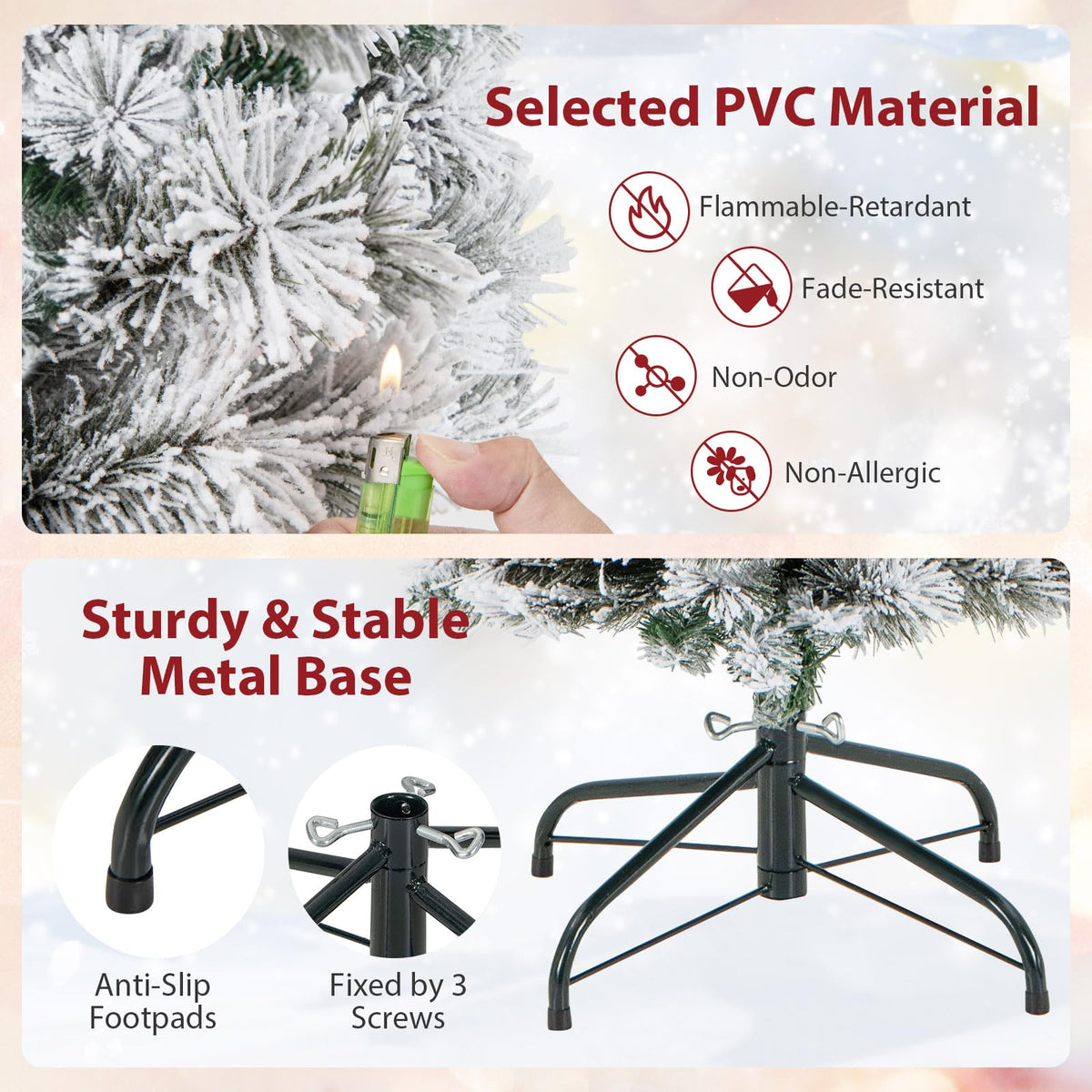 Lucktree Pre-Lit Snow Flocked Pencil Christmas Tree for Home Office Holiday Decor
