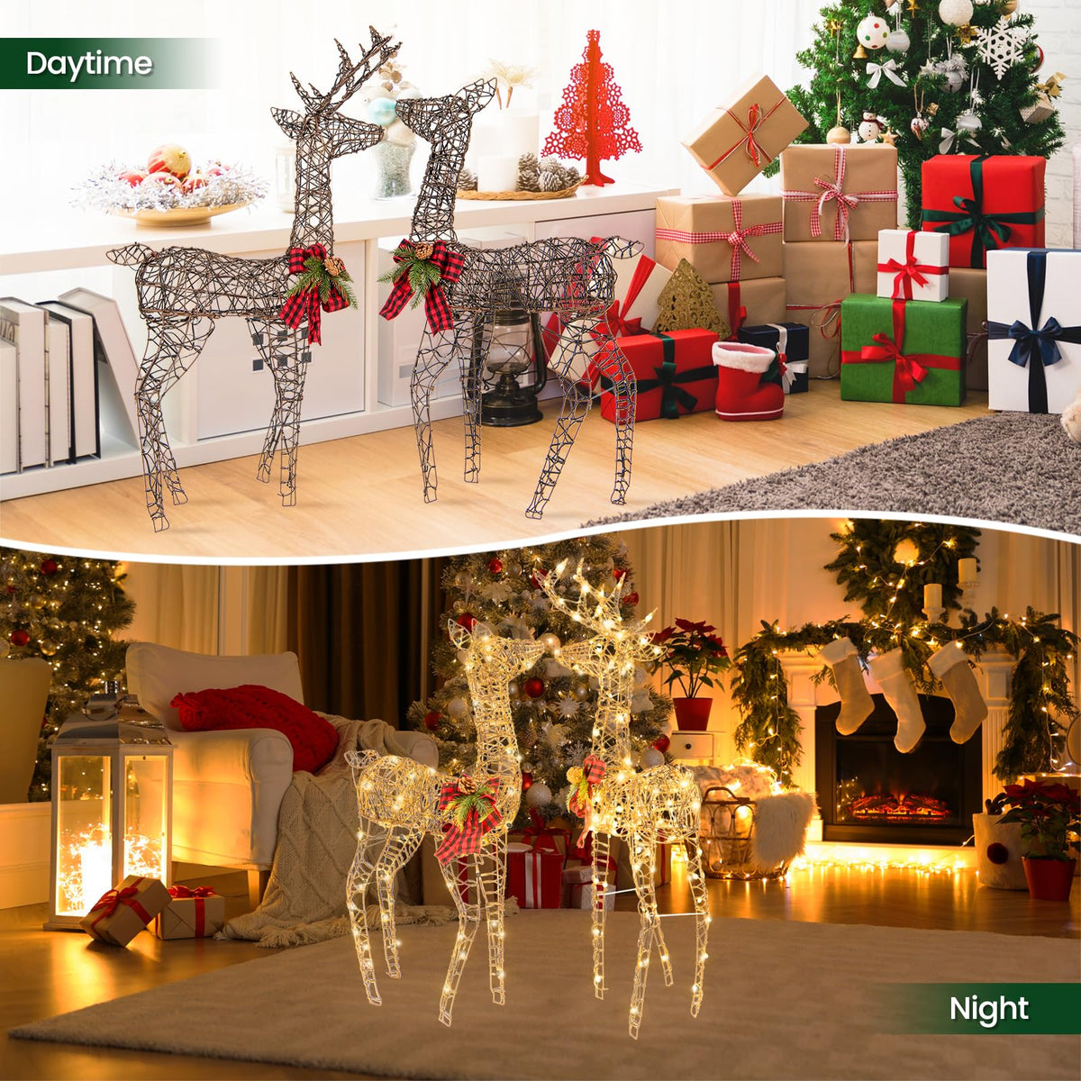 Lucktree 2 Pieces Lighted Christmas Reindeer Family Set with 230 LED Lights