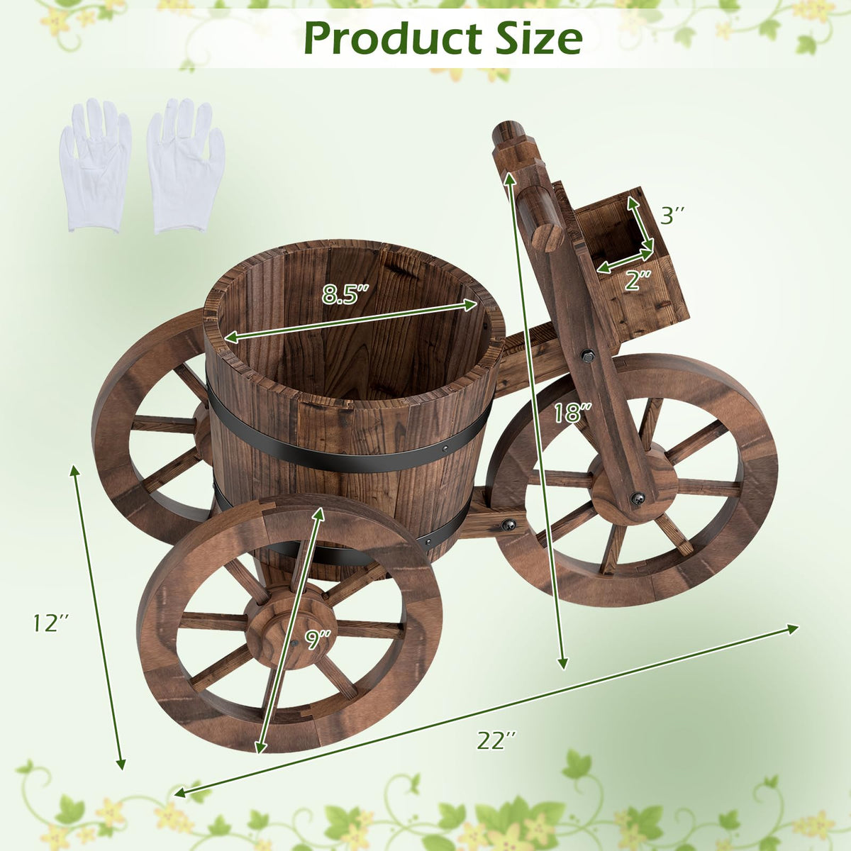 Lucktree Wooden Wagon Planter with Wheels for Patio Backyard Balcony