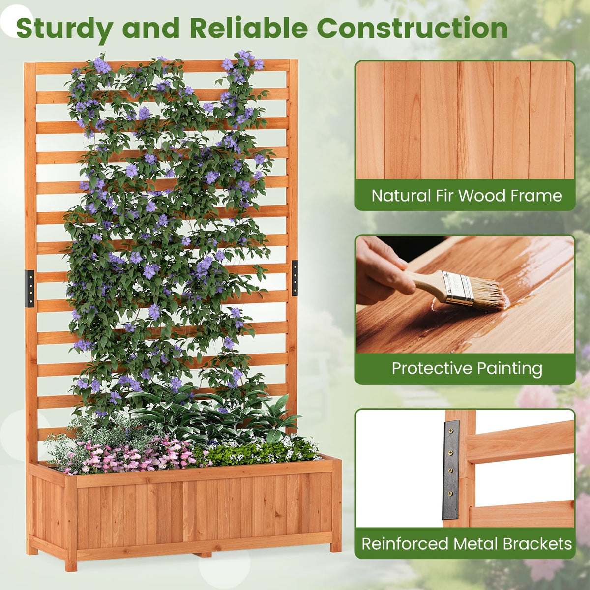 Wooden Raised Garden Bed 59 Inch Tall Elevated Planter Box with Vertical Trellis