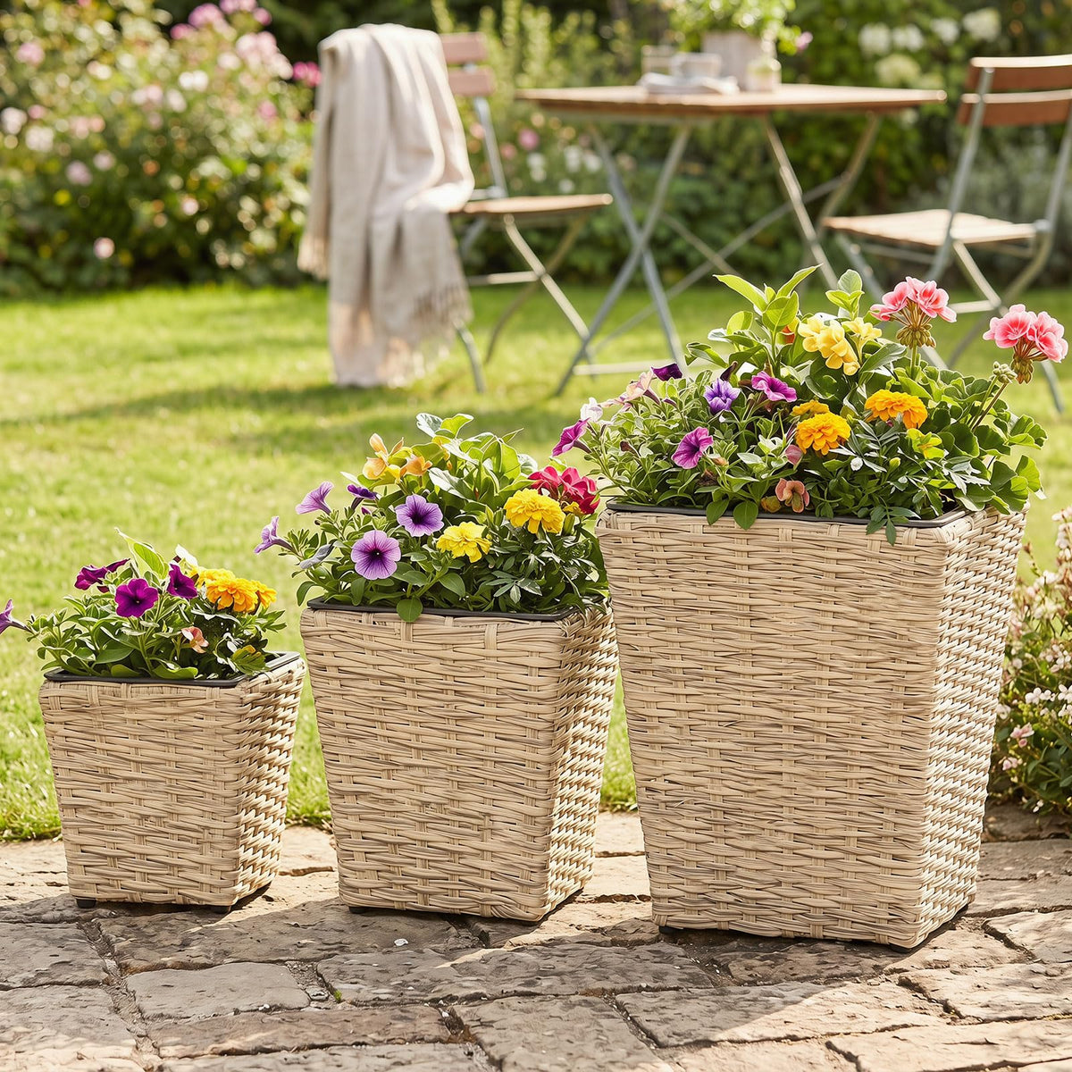 Lucktree 3-Piece Rattan Planter Box Kit with Removable Plastic Liners
