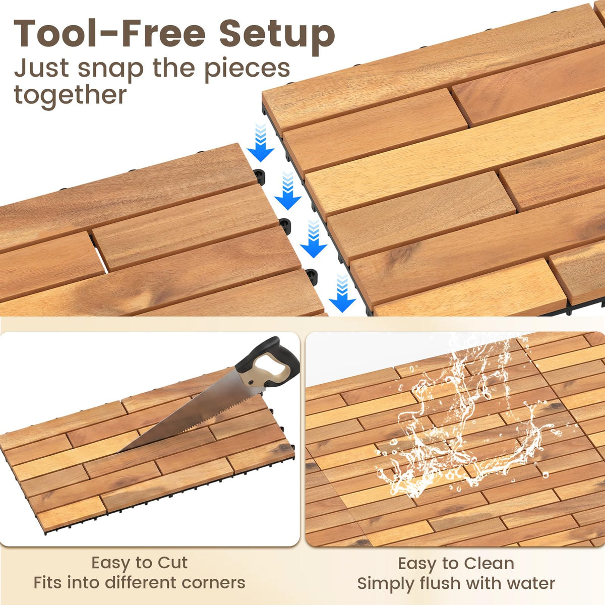 Lucktree 24" x 12" Acacia Wood Deck Tiles with Drainage Base