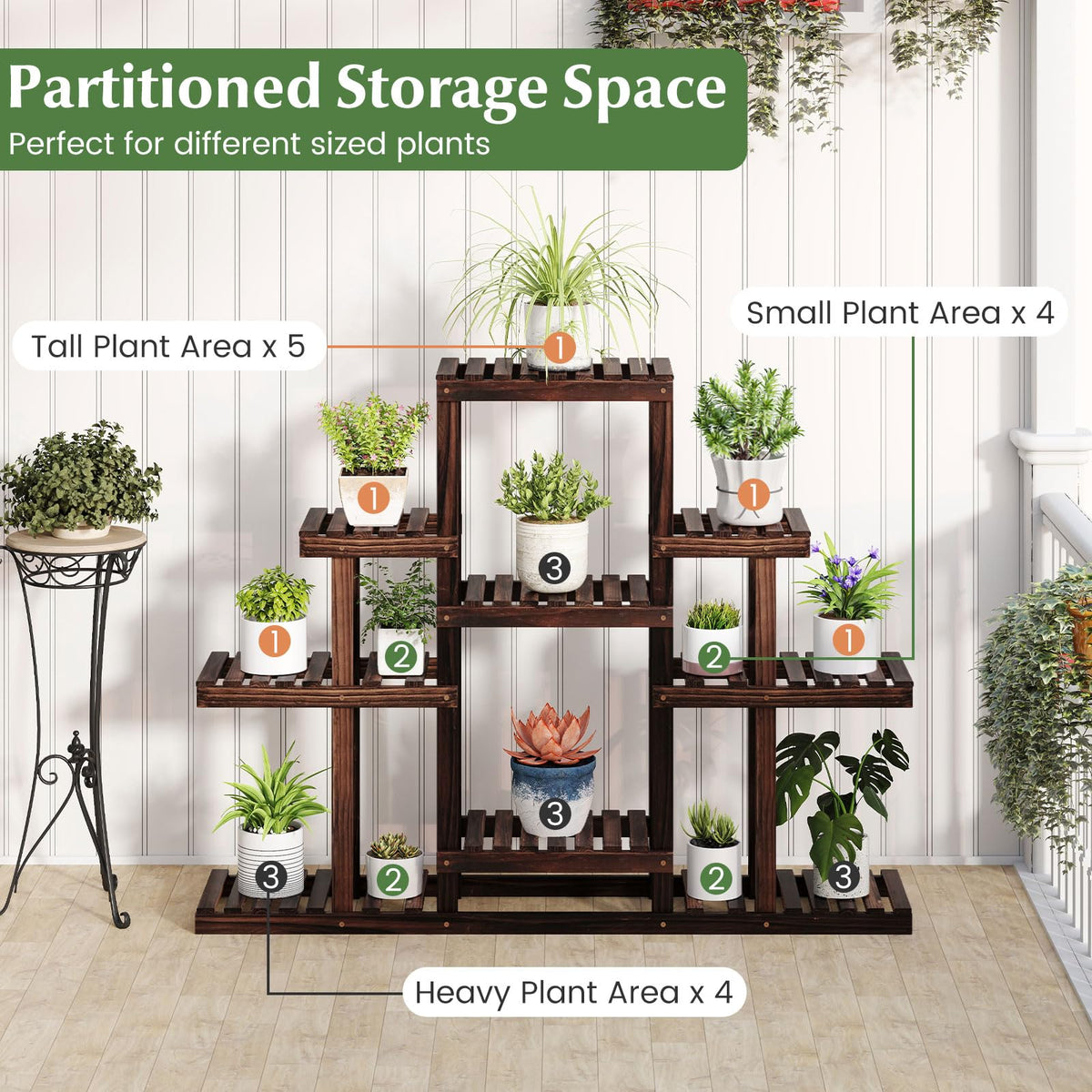 Lucktree Plant Stand Indoor & Outdoor 6 Tier Wood Flower Pot Stand for Multiple Plants