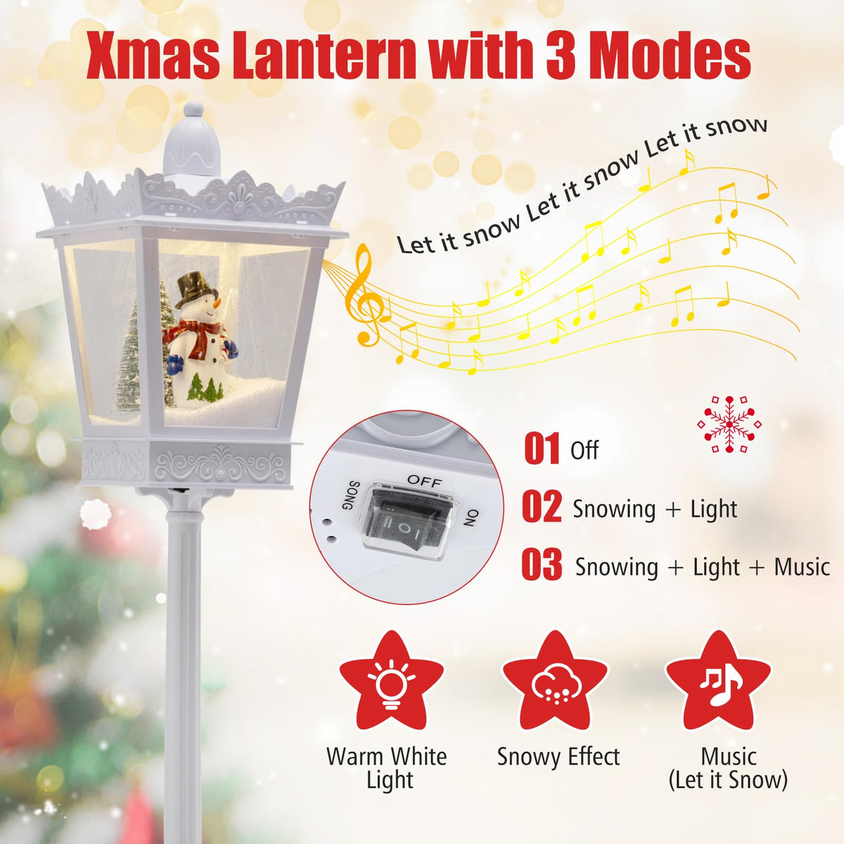 Lucktree 8 ft White Musical Christmas Streetlight | Lighted Holiday Decoration for Home Yard Porch
