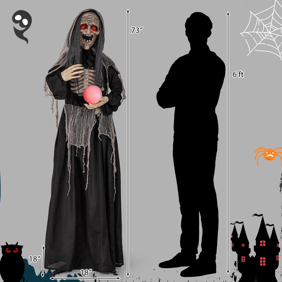 Lucktree 6 FT Halloween Animatronics Standing Witch, Talking Animated Wicked Witch with Light Up Eyes & Magical Ball