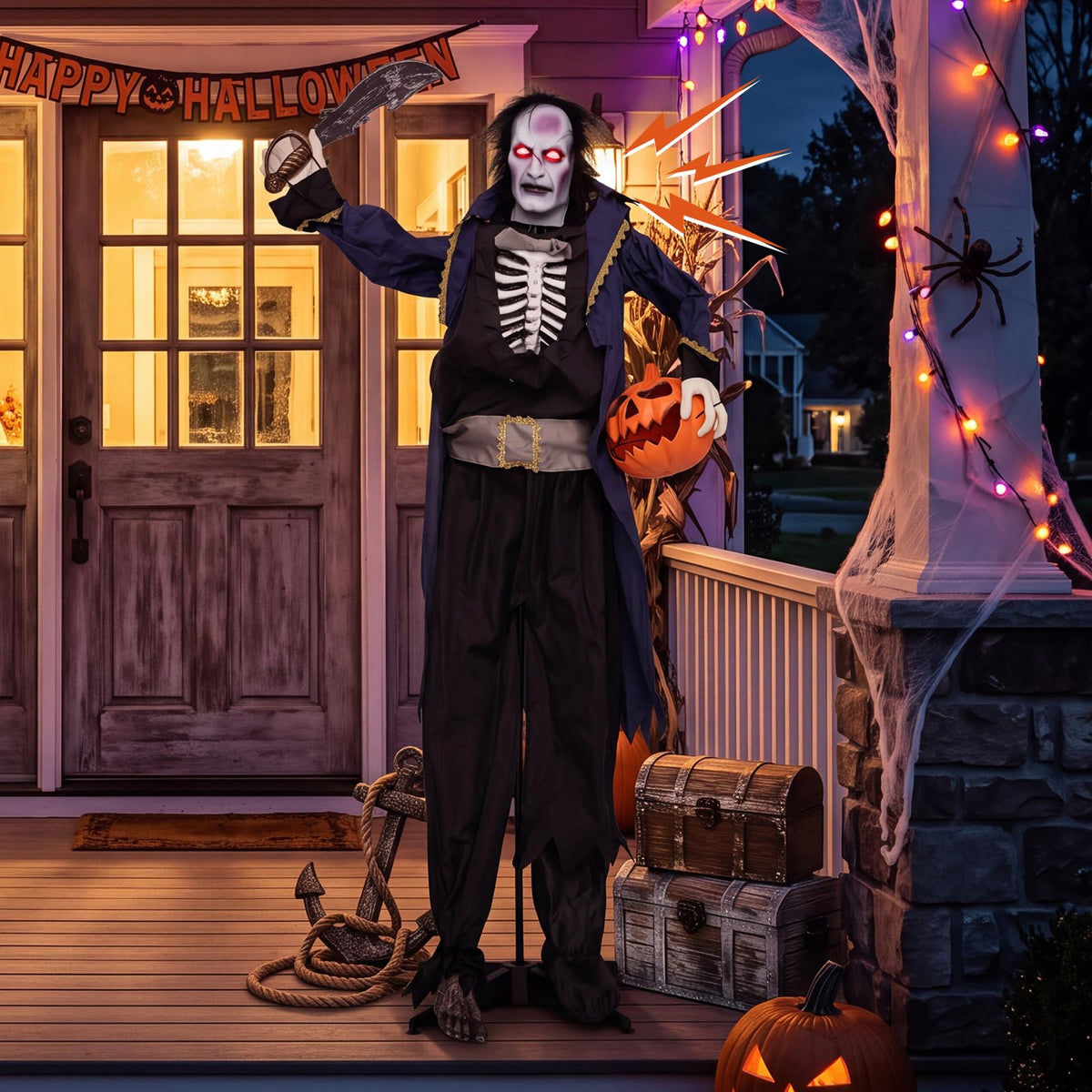 6 FT Animated Halloween Vampire Pirate Decoration with Pop-up Head