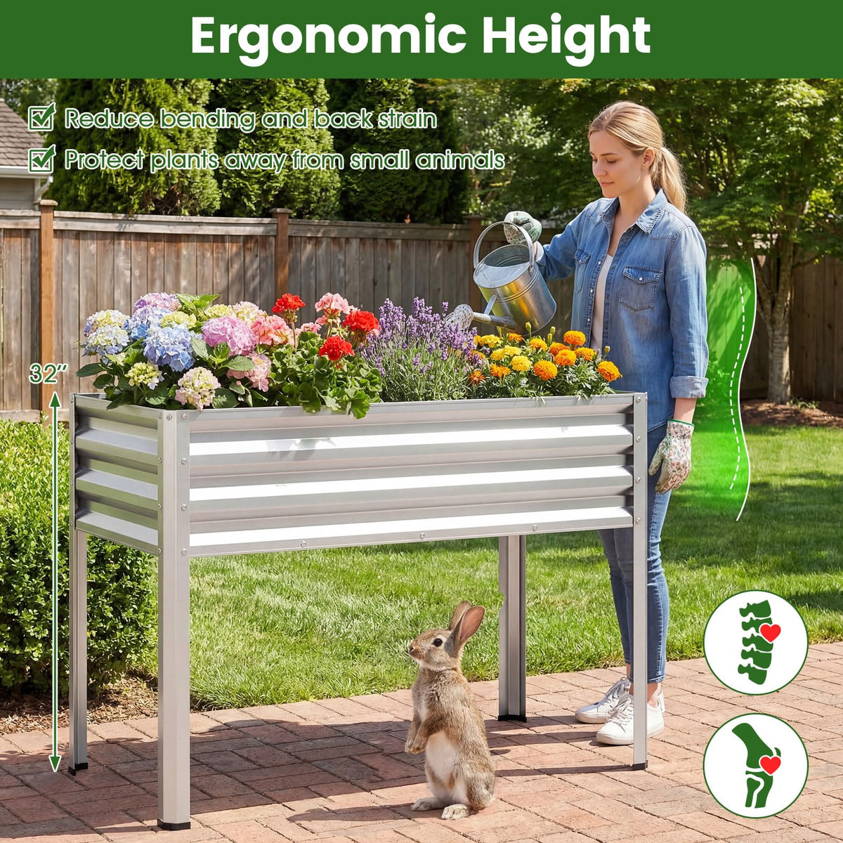 Lucktree 44" x 22" x 32" Metal Large Elevated Planter Box for Vegetable Flower Fruit Herb (1/2)
