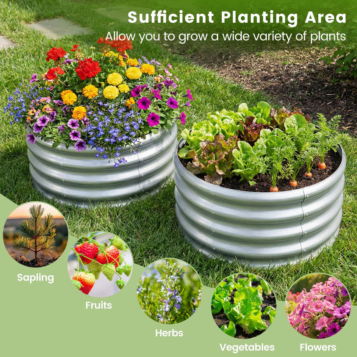 Lucktree Galvanized 2 x 2 x 1 FT Round Outdoor Planter Box with Open-Ended Base (1/2)