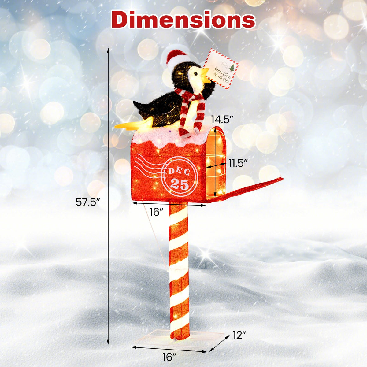 Lucktree 4.8 FT Christmas Lighted Penguin on Mailbox