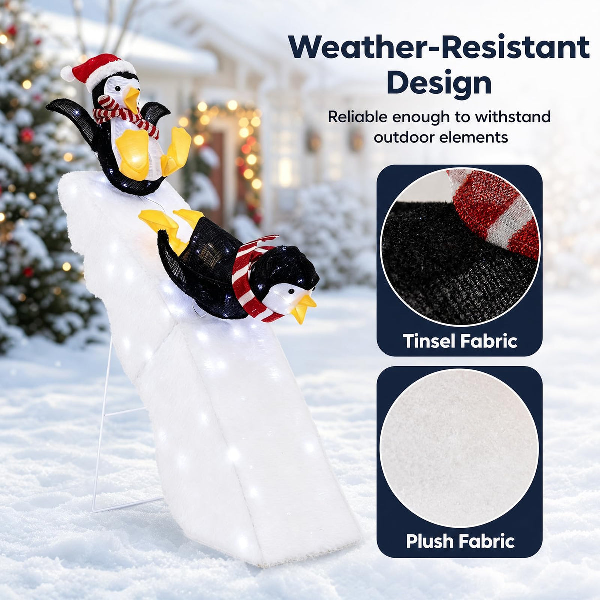Lucktree 4 FT Lighted Christmas Penguin Slide Scene Decoration