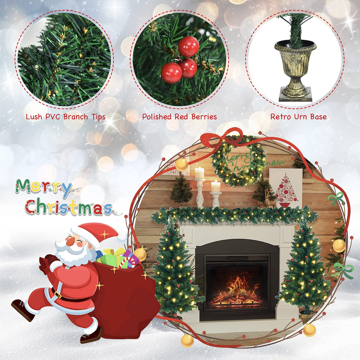 Lucktree Pre-lit Holiday Christmas 4-Piece Set, Christmas Garland - LucktreeUS