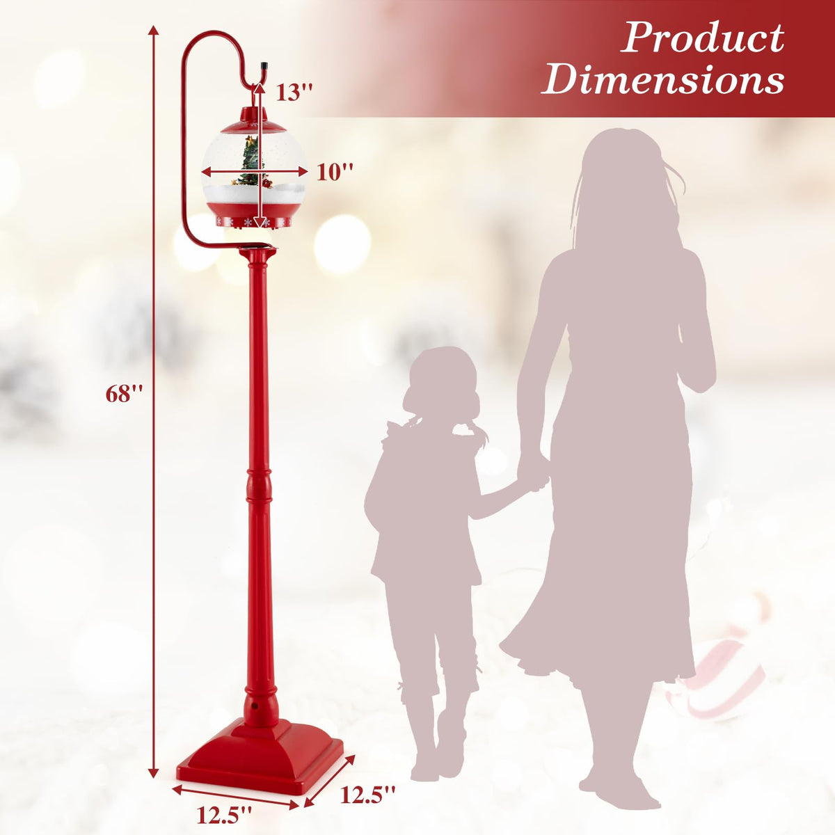 Lucktree 68 Inch Musical Christmas Street Lamp, Festive Lamp Post w/Sound-Activated Snow Globe Lantern