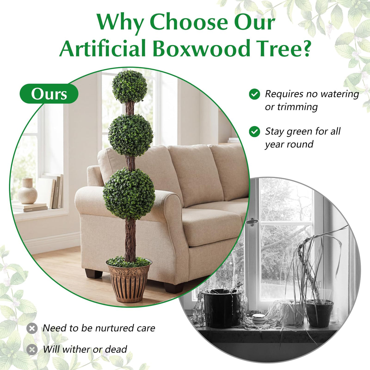 Lucktree Artificial Triple Ball Boxwood Tree 4 FT Fake Topiary Tree(1/2)