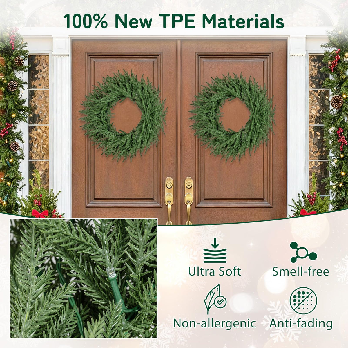 24 Inch Pre-lit Christmas Wreath with 108 Branch Tips and 35 Warm White LED Lights for Wall Window-1 piece