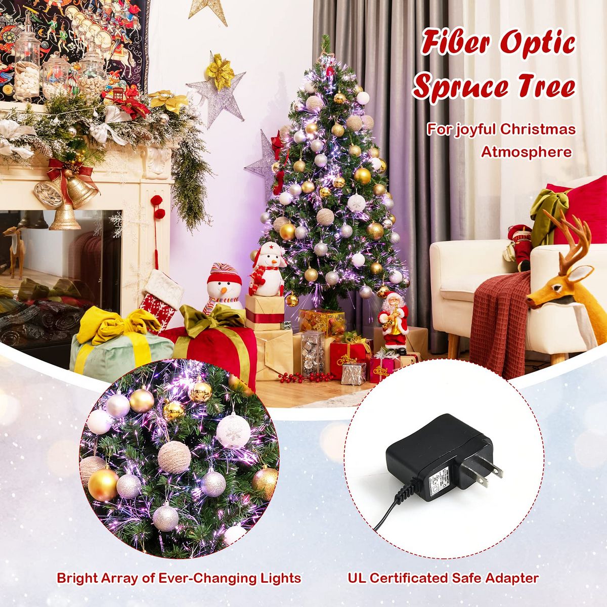 Lucktree Fiber Optic Artificial Christmas Tree, Pre-lit Premium Spruce Tree with Solid Metal Stand - LucktreeUS