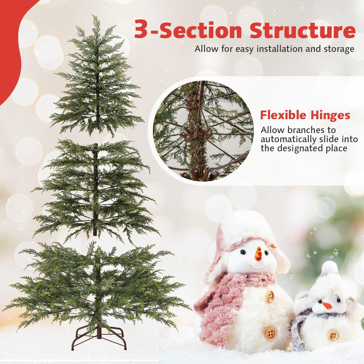 Lucktree 6.5FT / 7.5FT Pre-Lit Hinged Sparse Xmas Fir Tree with Multicolored LED Lights