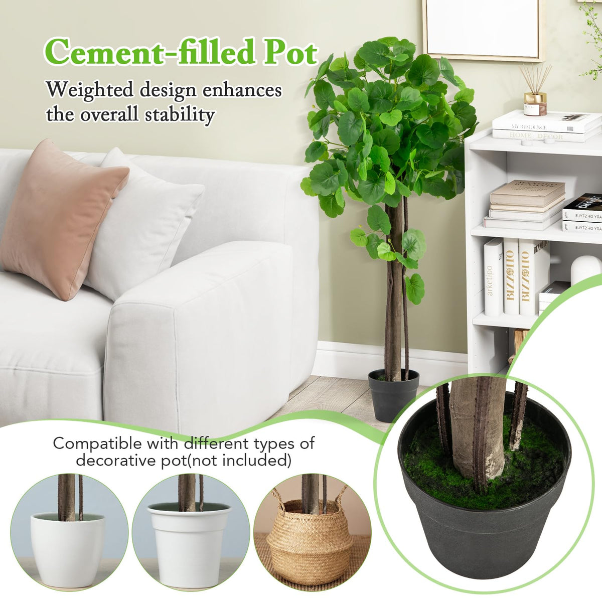 Lucktree 44’’ Artificial Crabapple Tree, Tall Fake Plant in Pot with Real Wood Trunk