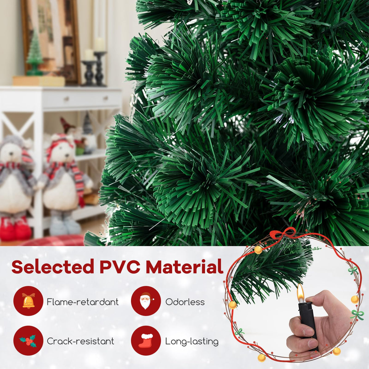 Lucktree 7ft Pre-Lit Fiber Optic Christmas Tree, Artificial Lighted Xmas Tree with 48 Warm-White Shape-Adjustable Star String Lights