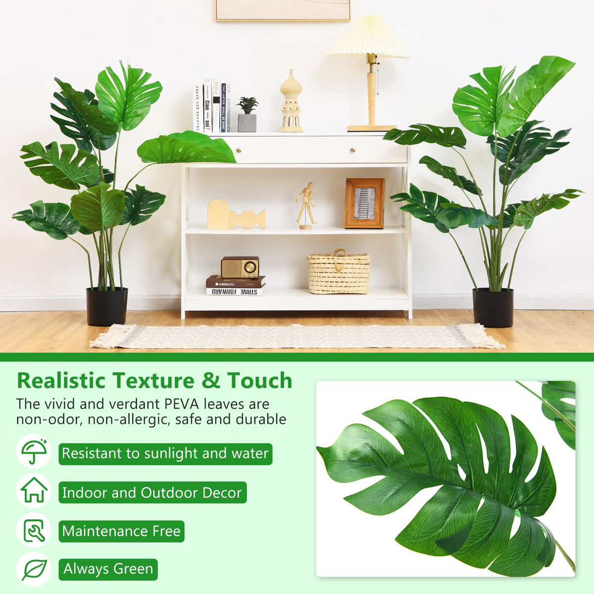 Lucktree Artificial Monstera Deliciosa Plant, 4ft Tall Fake Tropical Palm Tree w/10 Pcs Different Turtle Leaves - LucktreeUS