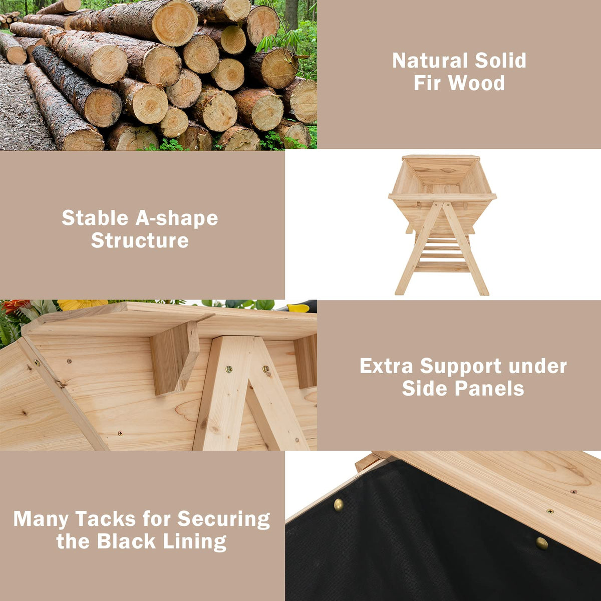 Lucktree Plant Raised Bed 2 Tiers Garden Bed, Outdoor Fir Wood Plant Container with Storage Shelf