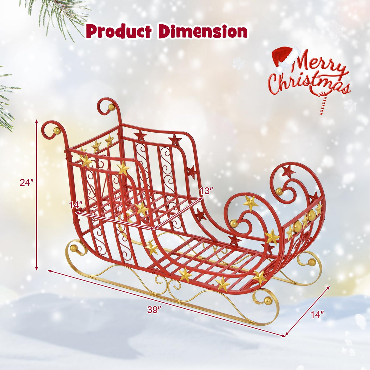 Lucktree Metal Christmas Santa Sleigh Basket
