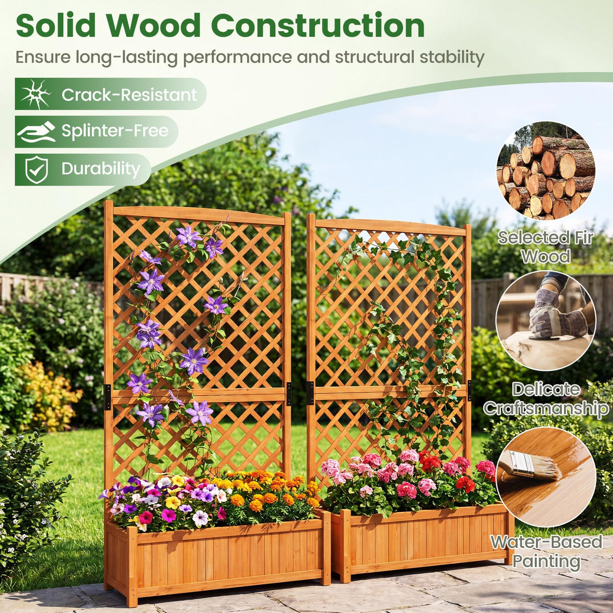 Lucktree 71" Wooden Raised Garden Bed with Trellis (1/2)