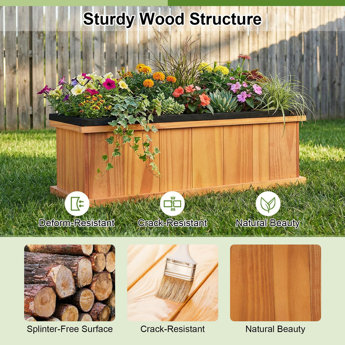 Lucktree Outdoor Raised Garden Bed 28” x 10” x 10” Pine Wood Planter Box
