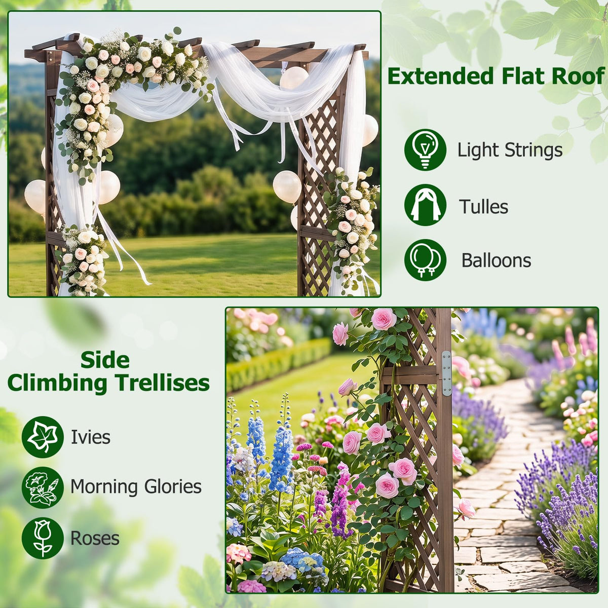 Lucktree 85" Wood Garden Arch Trellis with Flat Top for Climbing Plants