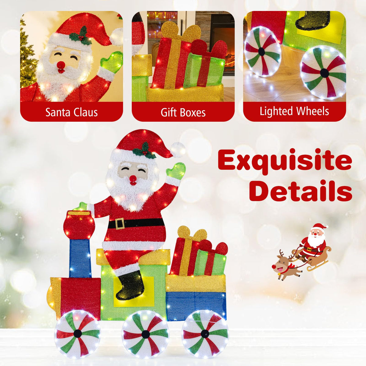 Lucktree Lighted Santa on Train Christmas Decoration with LED Lights
