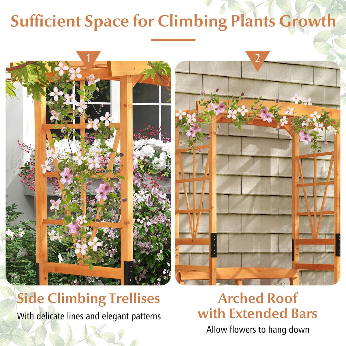 Lucktree Garden Arbor with Bench - Wooden Garden Arch Trellis for Climbing Plants Vines, 2-Person Outdoor Bench