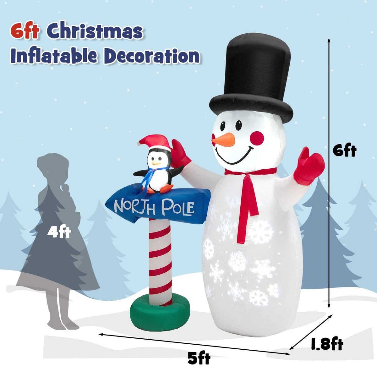 Lucktree 6 FT Inflatable Christmas Snowman, Blow up Xmas Decoration w/ Penguin Guidepost