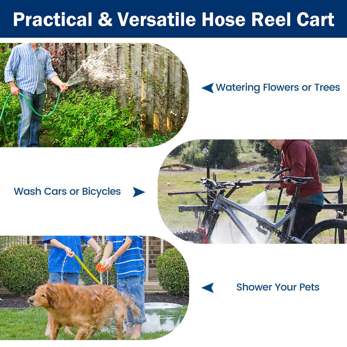 Lucktree Garden Hose Reel Cart - Water Hose Cart with 4 Wheels & Non-slip Grip
