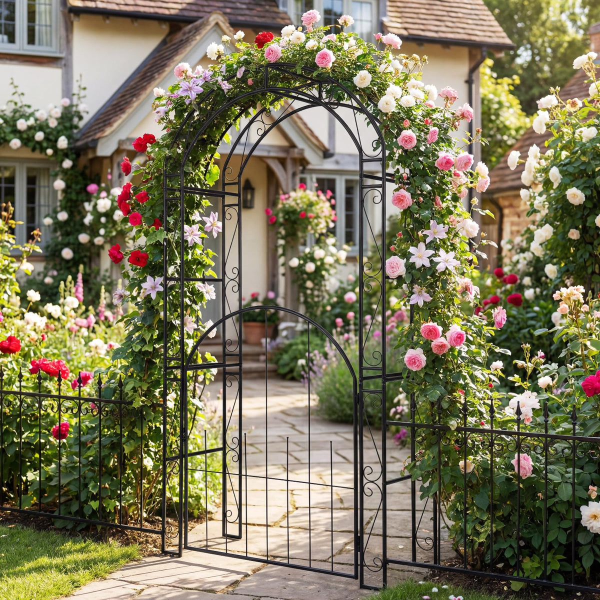 Lucktree 84'' Garden Arbor with Gate for Backyard Lawn