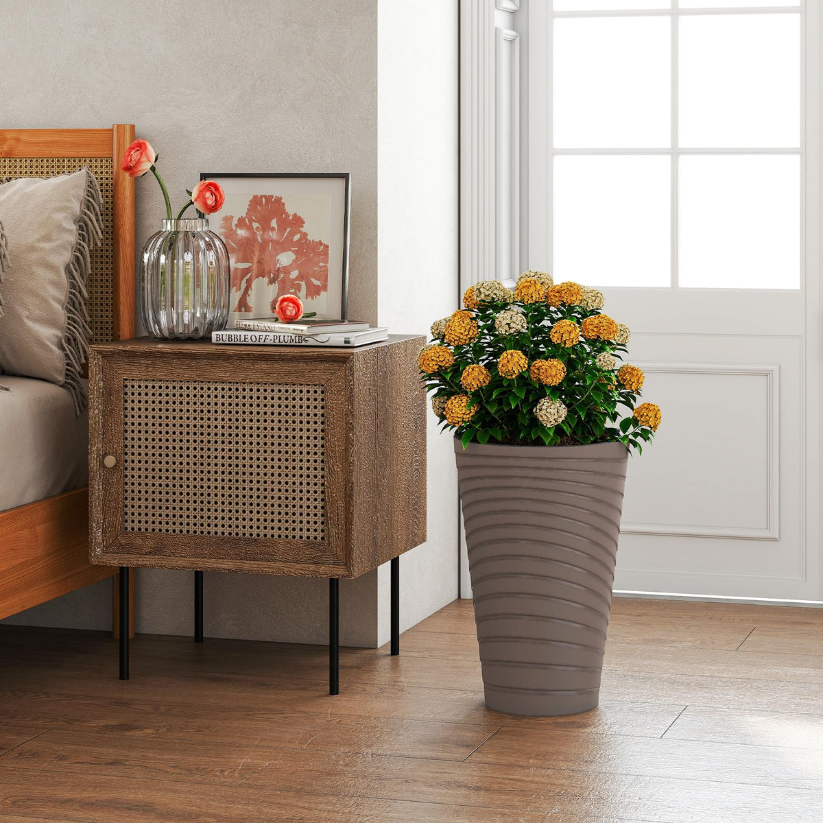 Lucktree 18" Tall Flower Pot Set of 2 Modern Decorative Planter Pots