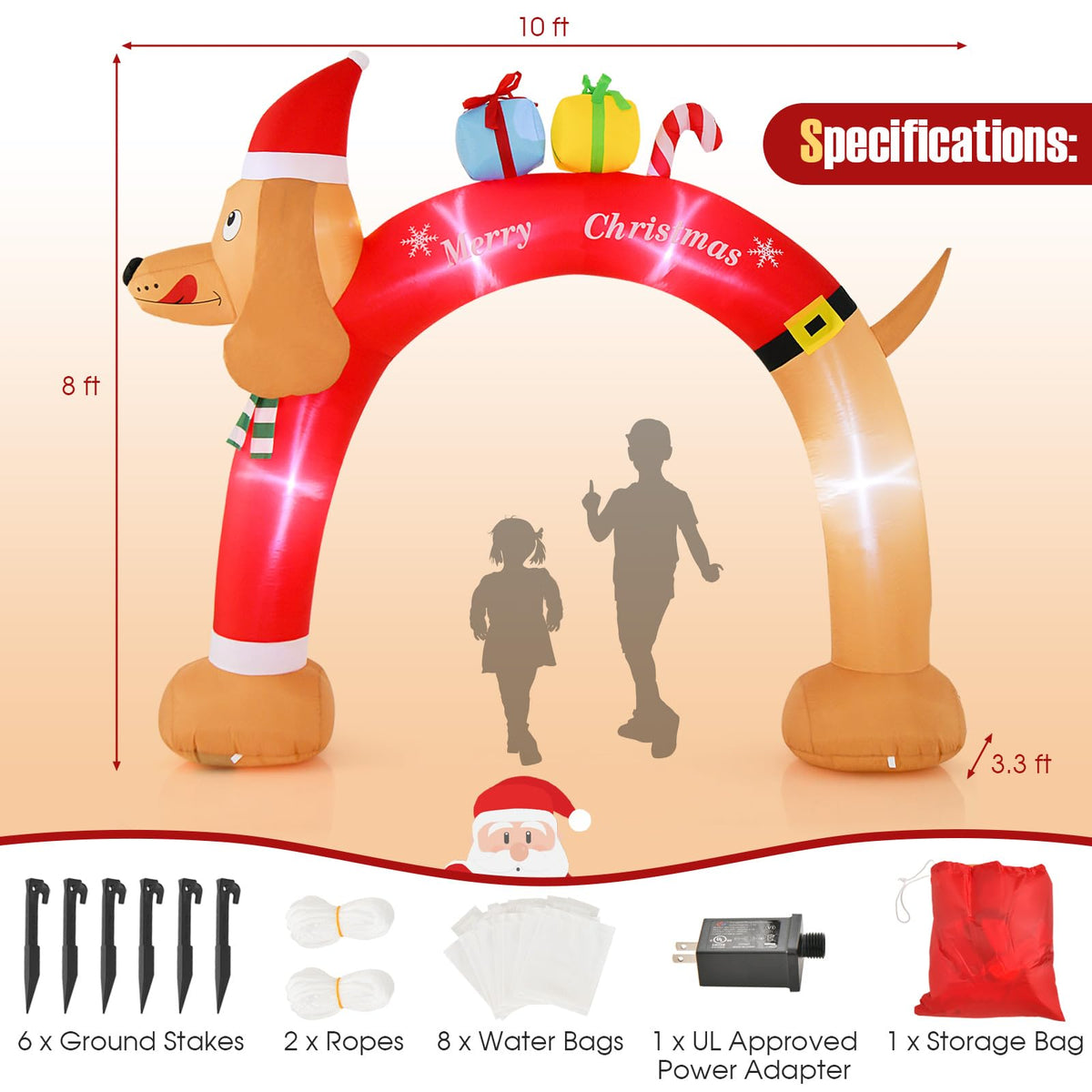 Lucktree 10 FT Lighted Inflatable Christmas Dachshund Arch, Blow Up Christmas Arch w/LEDs & Built-in Air Blower