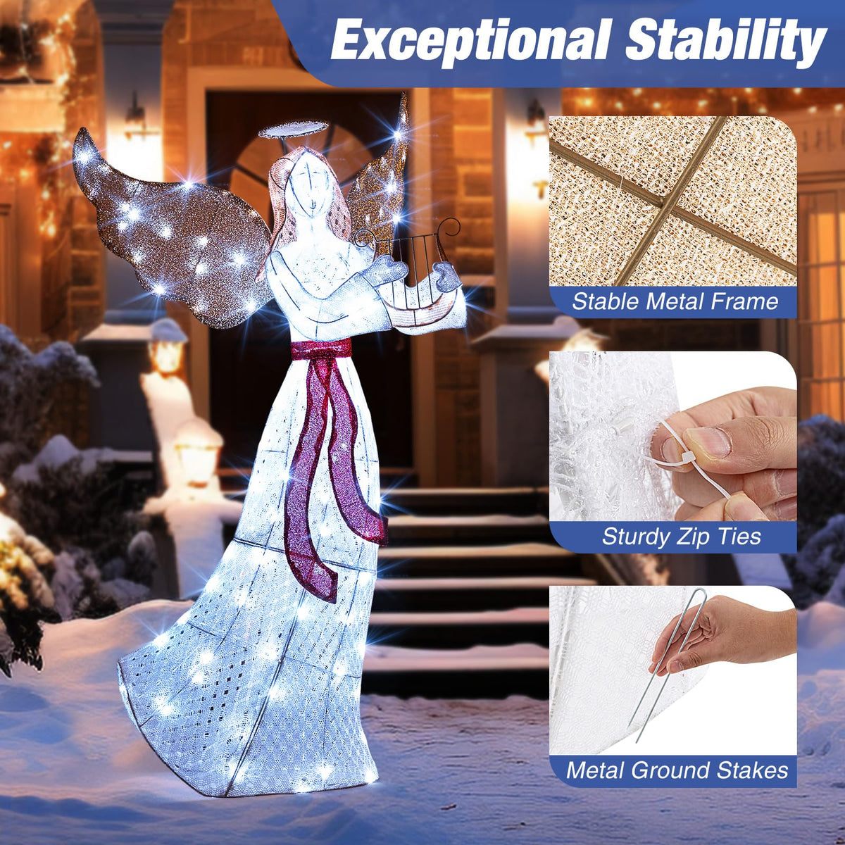 Lucktree 5 FT Christmas Lighted Angel, Pre-Lit Winged Holiday Figure Angel with 120 Cold White LED Lights