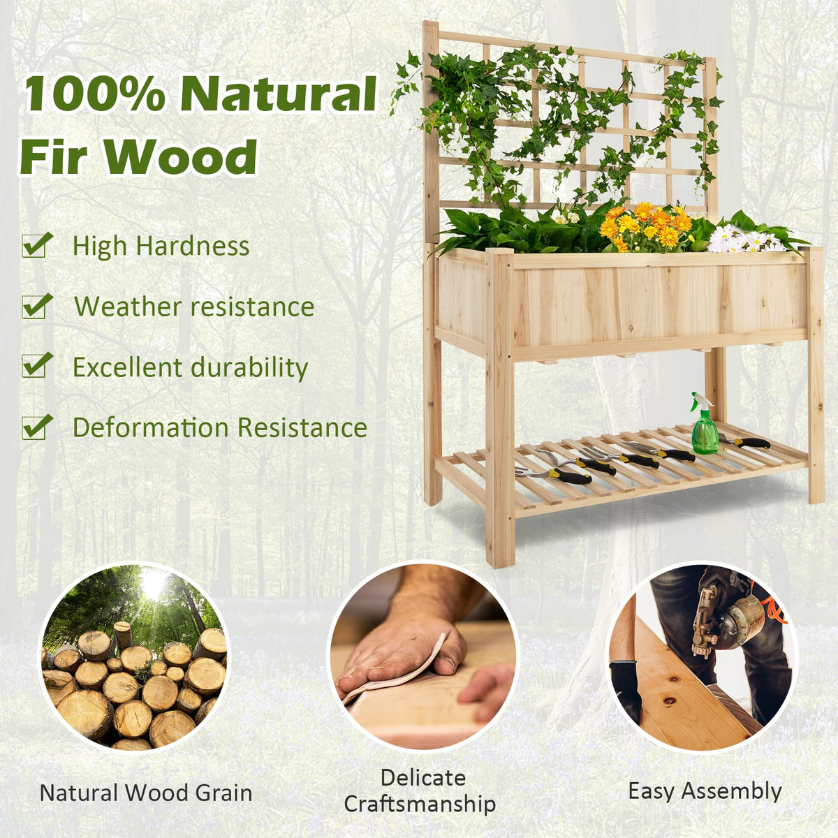 Lucktree Wood Planter with Trellis, Standing Raised Garden Bed