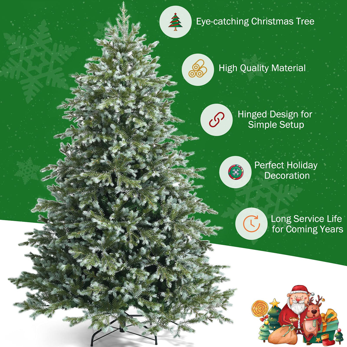 Lucktree 7ft Artificial Christmas Tree Feel Real Unlit Hinged Xmas Spruce Tree