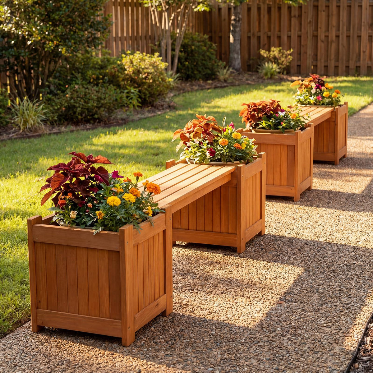 Lucktree Outdoor Bench with Raised Garden Beds (42"x11"x11.5")