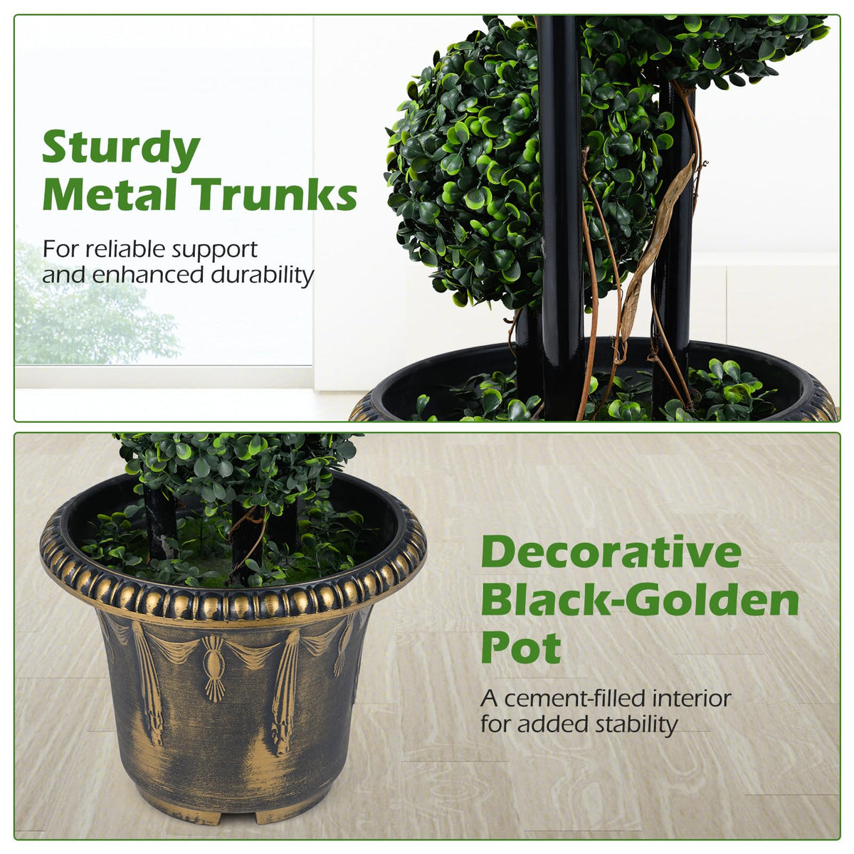 Lucktree 2.5 FT Artificial Boxwood Topiary Tree Evergreen Faux Potted Plants (1/2 Pack)