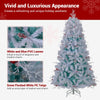 Lucktree 6FT / 7FT Hinged Lighted Xmas Tree with Snow Flocked Branch Tips & LED Lights